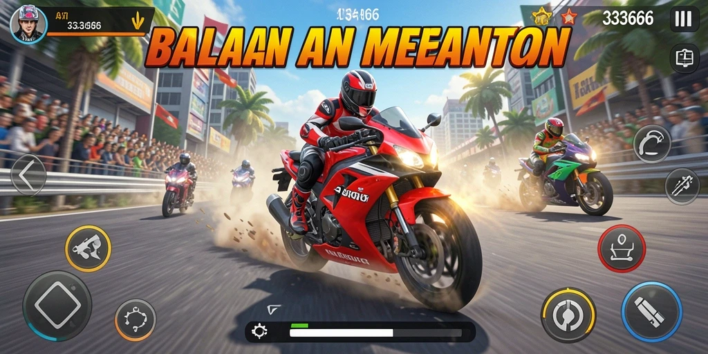 Tampilan gameplay seru dalam balapan motor di 333666.