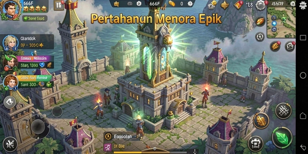 Screenshot gameplay 666F menampilkan pertahanan menara yang strategis.