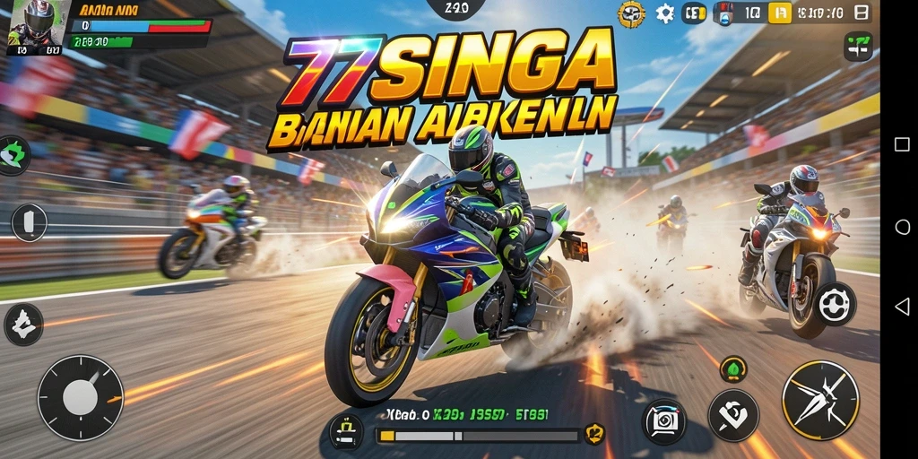 Tampilan gameplay mendebarkan dari 77SINGA dengan berbagai motor.