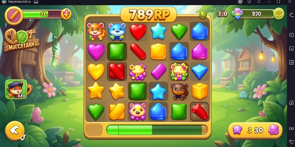 Tampilan gameplay seru dari 789RP, penuh warna dan tantangan Match-3.