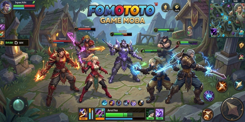 Tangkapan layar menunjukkan aksi seru dalam permainan FOMOTOTO MOBA.