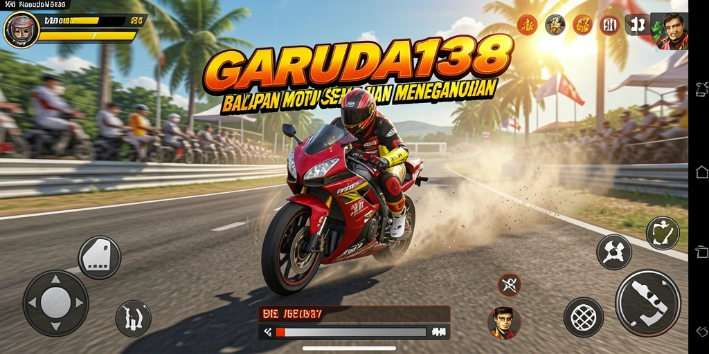 Screenshot utama GARUDA138 dengan tampilan balapan motor yang menegangkan.