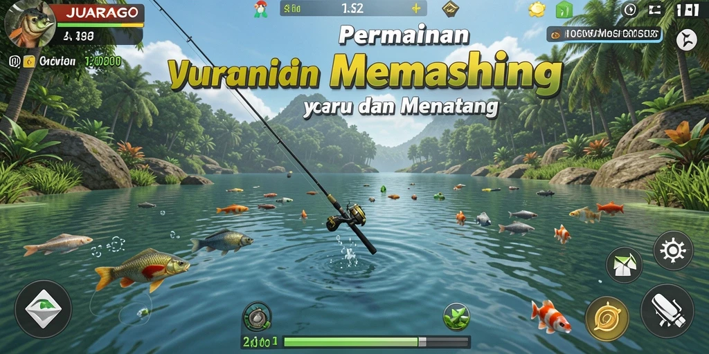 Tampilan gameplay JUARAGO saat menangkap ikan di lautan.