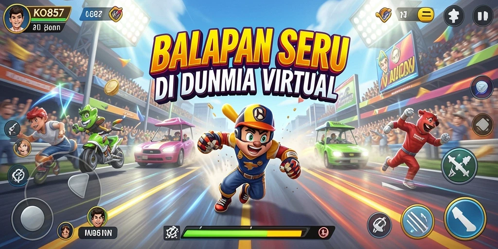 Tampilan gameplay seru di lintasan balap virtual.