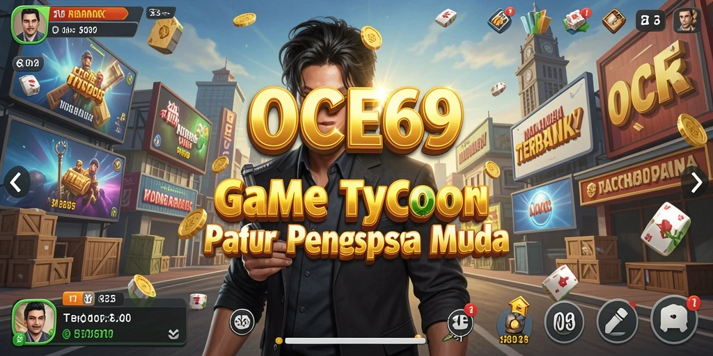 Tampilan gameplay OCE69 dengan manajemen bisnis yang seru.