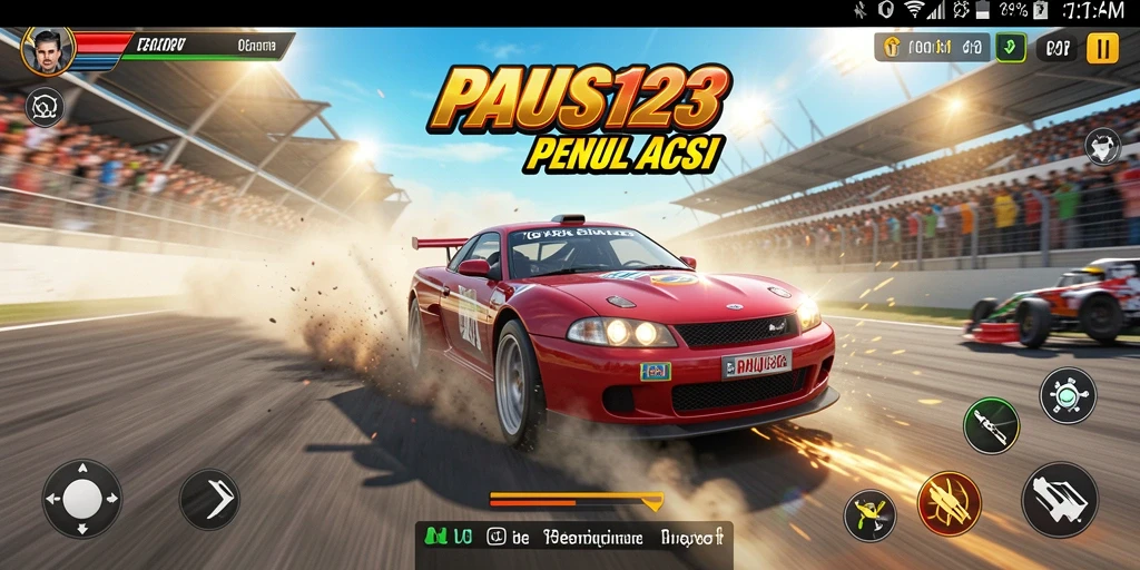 Screenshot utama PAUS123 menampilkan aksi balap yang mendebarkan.