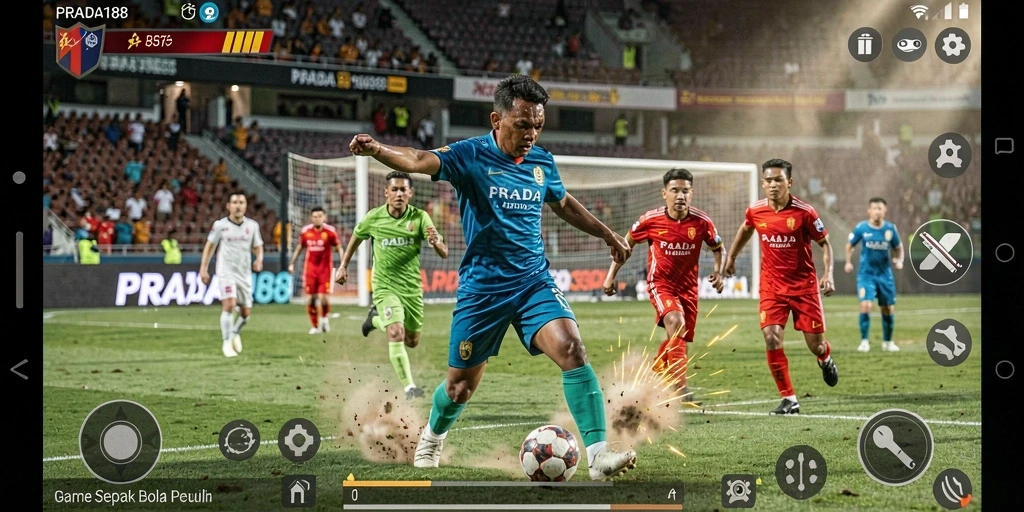 Screenshot PRADA188 menampilkan aksi penuh di lapangan sepak bola.