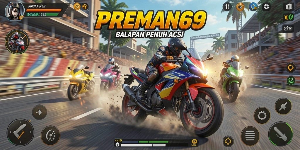 Gameplay seru dalam balapan motor yang mendebarkan.