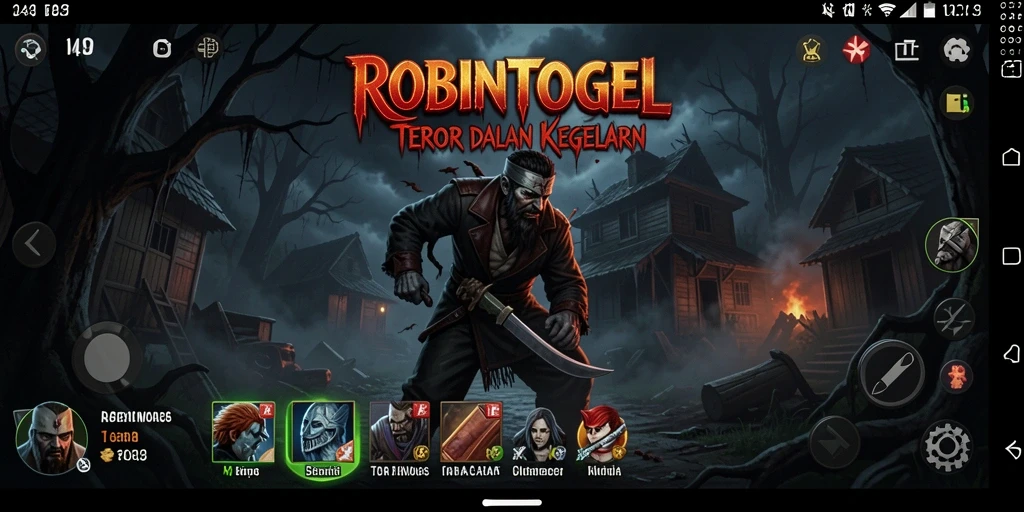 Screenshot gameplay ROBINTOGEL menunjukkan suasana mencekam dan menegangkan.