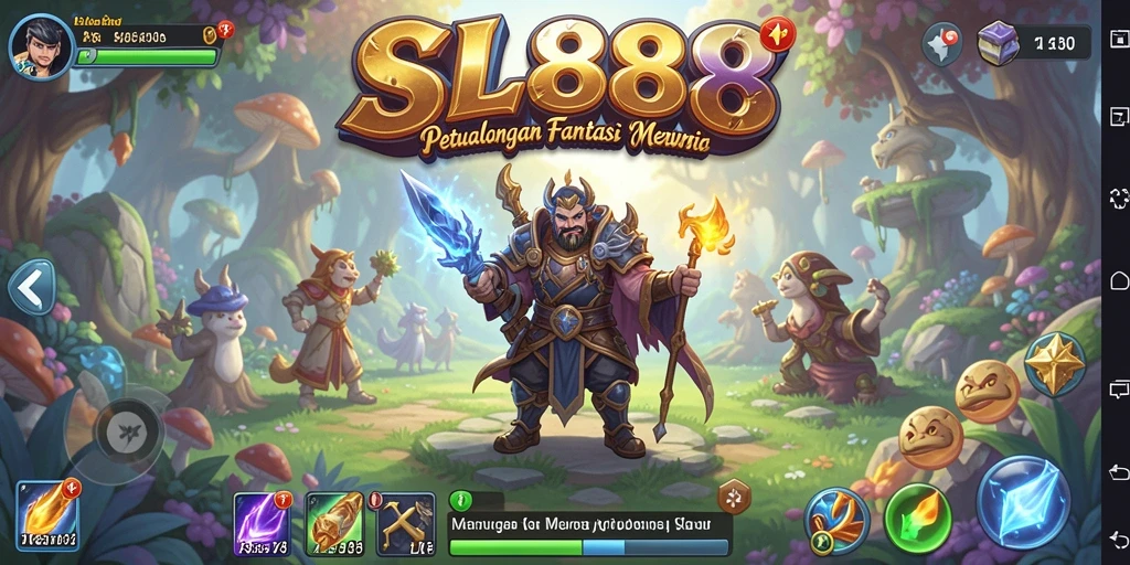 Screenshot gameplay SL888 menampilkan pertarungan epik dan petualangan karakter.