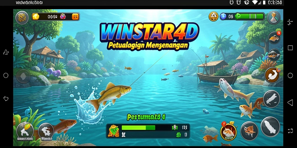 Screenshot gameplay WINSTAR4D menampilkan aksi memancing yang mendebarkan.