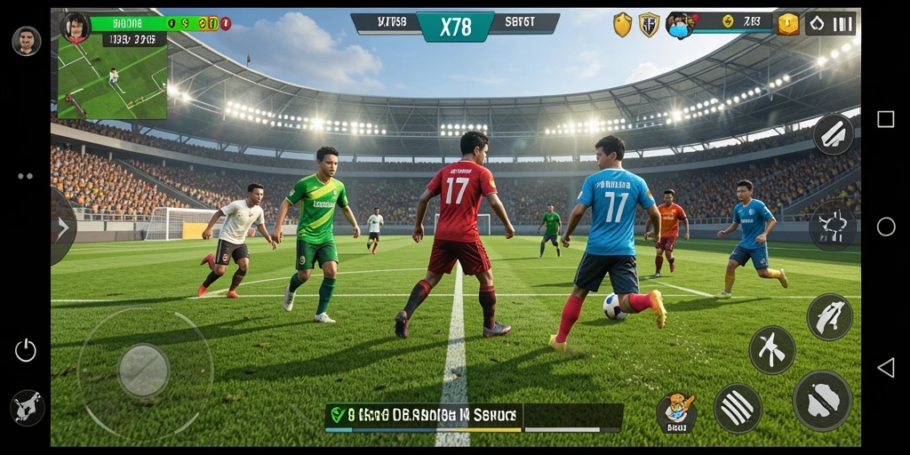 Screenshot X78 menampilkan aksi seru di dalam lapangan olahraga.